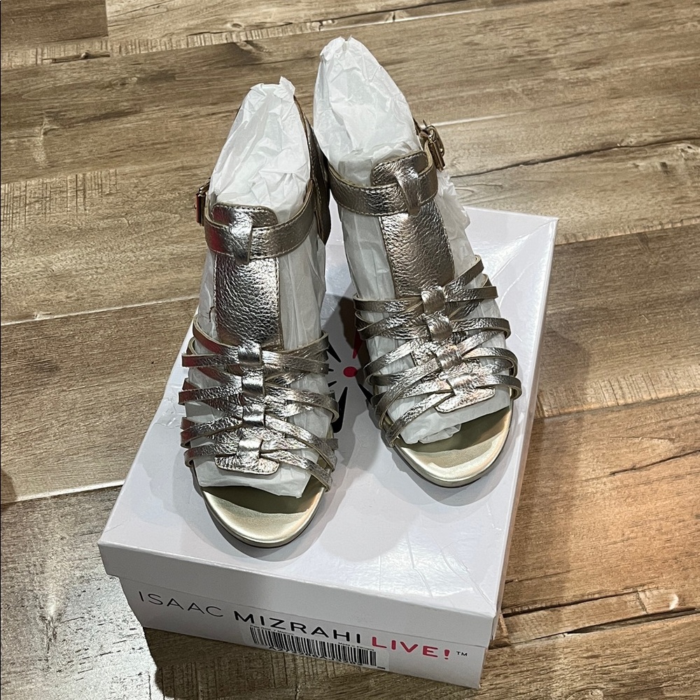 Isaac Mizrahi Metallic Silver Strappy Sandals